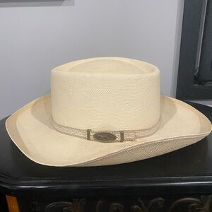 Wrangler Cream and Brown Leather Cowboy Hat